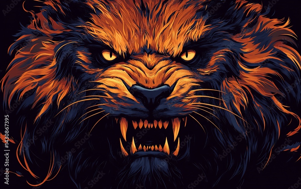 Fototapeta premium Fierce beast with glowing eyes and sharp fangs