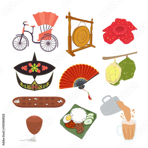 Stickers themed around culture in Malaysia from Malaysian plants, old transportation, traditional drinks, art, culture and others related to Malaysia.