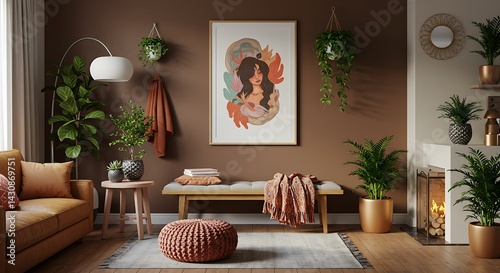 Bohemian Woman Art Print  Stylish Home Decor Featuring  Vibrant Colors and Intricate Details for a Cozy Living Room