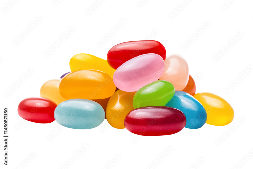 A colorful pile of jelly beans in various colors on a transparent background in a studio shot view png A colorful pile of jelly beans in various colors on a transparent background in a studio shot view png