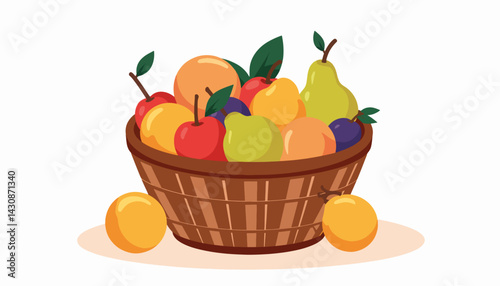 Colorful fruit basket filled with peaches and pears, fresh abundance