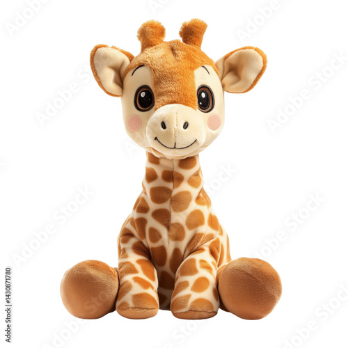 Cute giraffe plush toy with big eyes, soft beige and orange fabric, smiling face, ideal for children’s play or nursery decoration