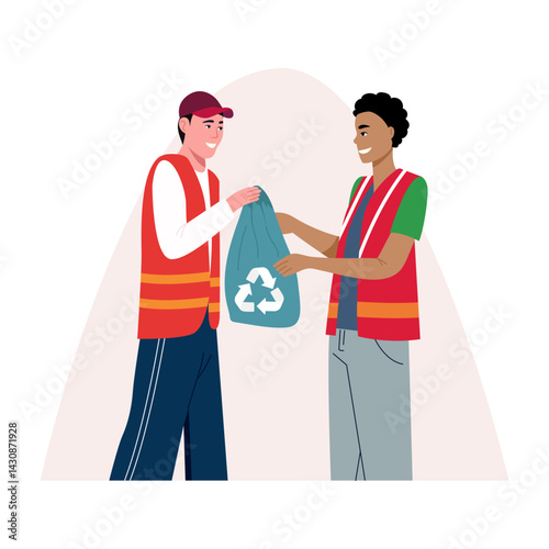 A character donating something to another person, flat illustration