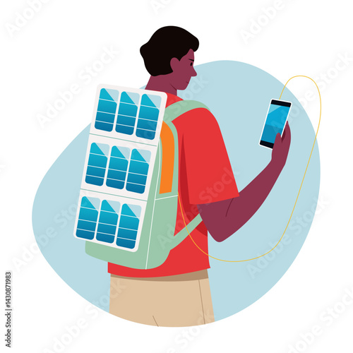 A character wearing a powered backpack, flat style illustration