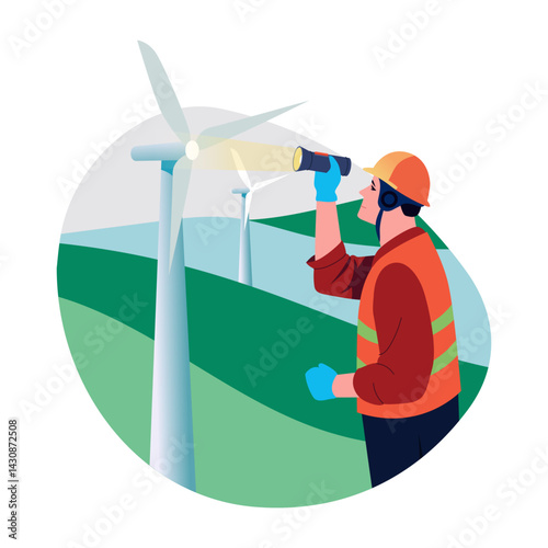 A flat style illustration of a turbine engineer