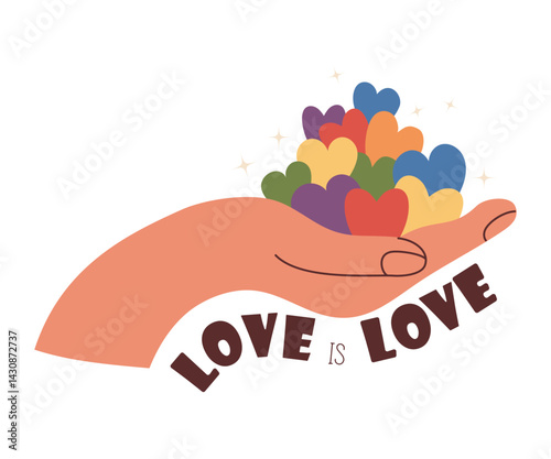 Hand with Rainbow Heart LGBT in colors of flag. Vector illustration. Symbol of LGBTQ community. Pride Month, Human Rights Movement
