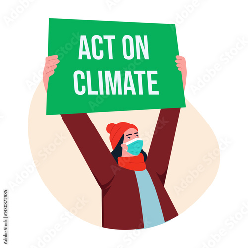 A character doing an environmental protest, flat style illustration