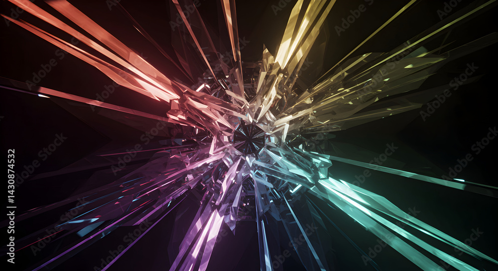 Obraz premium Brilliant Burst Spectrum, Angular Facets Exploding From Central Origin