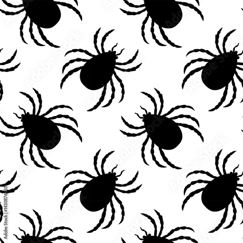 Pattern, texture with tick. Ixodid arachnid, blood-sucking ectoparasite, vector of diseases and pathogen. Flat medical and scientific style, for infographics on health, biology and pest control.