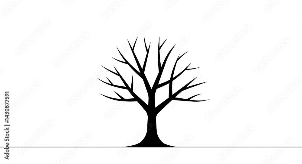 Fototapeta premium Bare Tree Silhouette Stands Alone In Minimalist Graphic Illustration