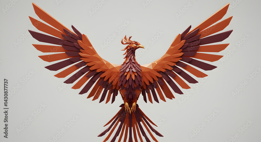 Fototapeta premium Geometric Phoenix Illustration With Spread Wings Against Soft Background