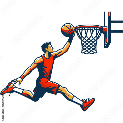 basketball player dunking shooting vector illustration graphic design isolated on white background.
