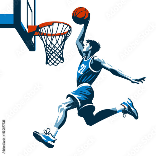 basketball player dunking shooting vector illustration graphic design isolated on white background.
