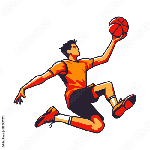 basketball player dunking shooting vector illustration graphic design isolated on white background.
