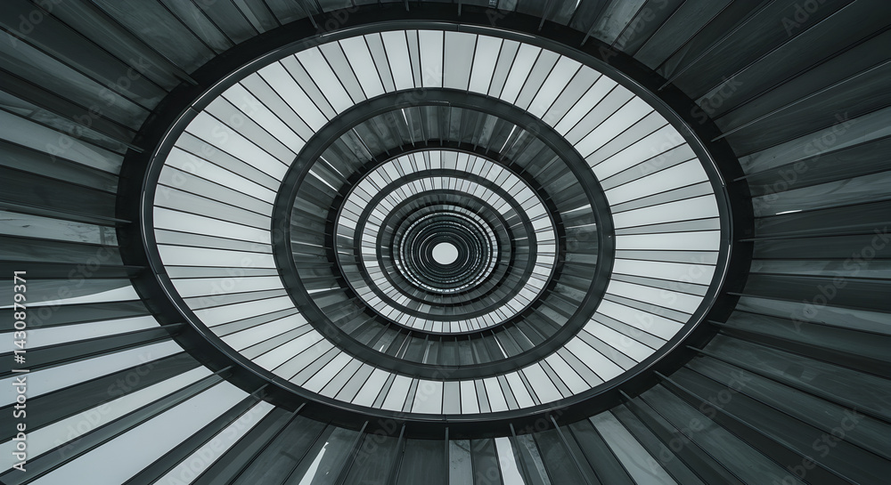 Naklejka premium Hypnotic Spiral Staircase From Below with Concentric Rings