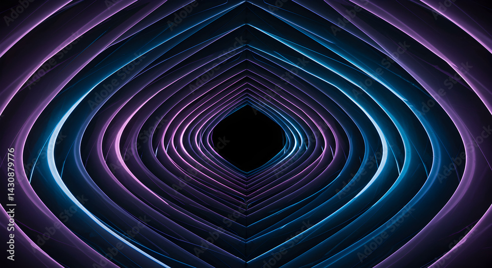 Abstract Glowing Tunnel With Neon Colors And Dark Space Center