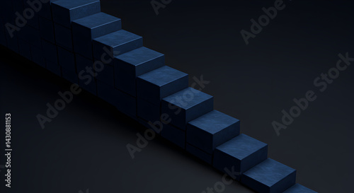 Minimalist Staircase Illustration With Deep Blue Shades Against Dark Background