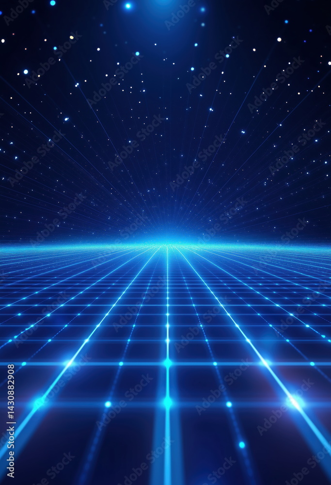 Blue background with glowing lines and a digital grid for a technology or futuristic scene