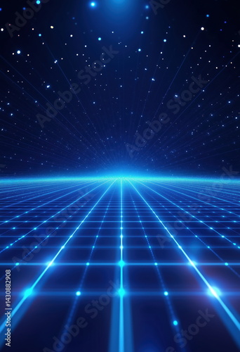 Obraz na płótnie Blue background with glowing lines and a digital grid for a technology or futuristic scene w salonie