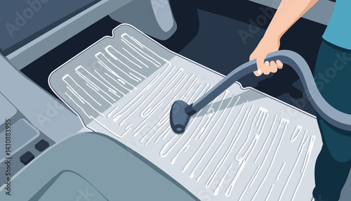Cleaning car floor mats with vacuum, maintaining vehicle cleanliness