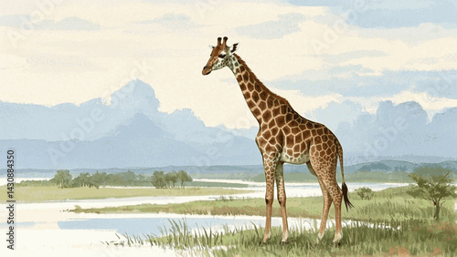 Golden wash elegance in motion  giraffe isolated watercolor vector illustration svg