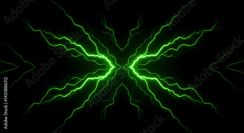 Vibrant Green Electric Arcs Forming An Abstract Geometric Pattern On Dark Backdrop