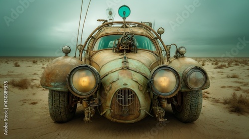 Obraz na płótnie crazy futuristic car in the desert, post-apocalyptic 4x4 off road vehicle w salonie