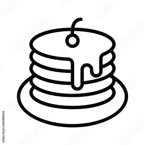A linear style icon of pancakes with cherry topping on it