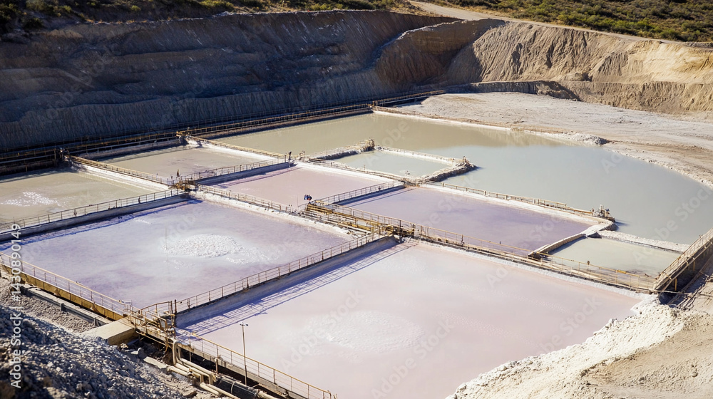 Brine pools for lithium extraction process in a salt flat Generative AI