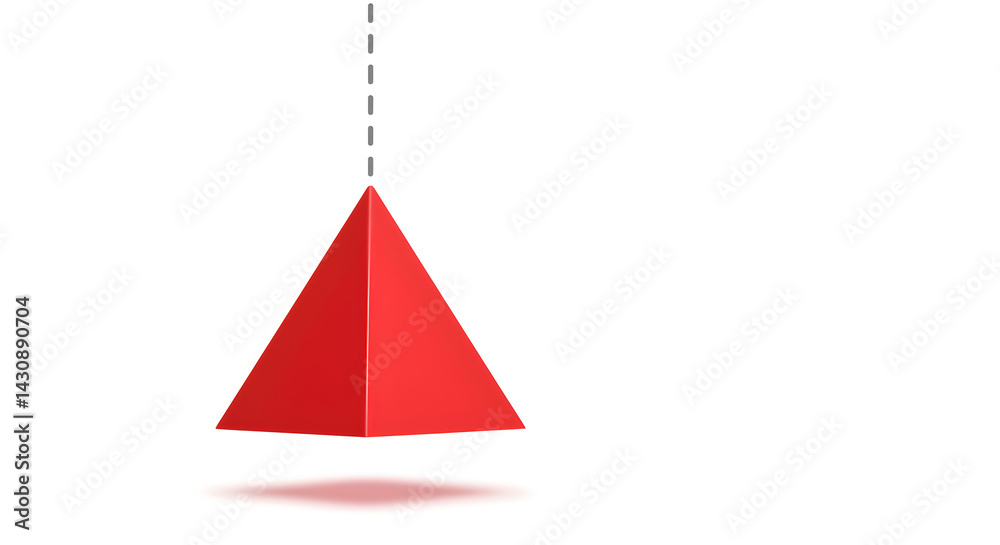 Fototapeta premium Abstract Red Pyramid Hanging on a Dotted Line Against White Background