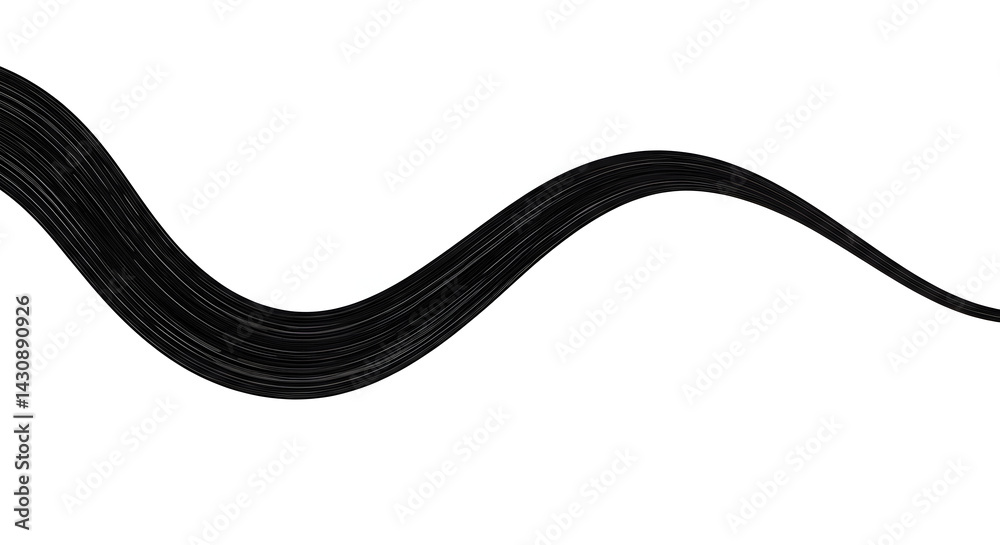 Elegant Wavy Black Fiber Strand Isolated On White Background Elegant Wavy Black Fiber Strand Isolated On White Background