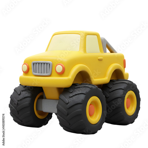 Cartoonish yellow monster truck with big tires