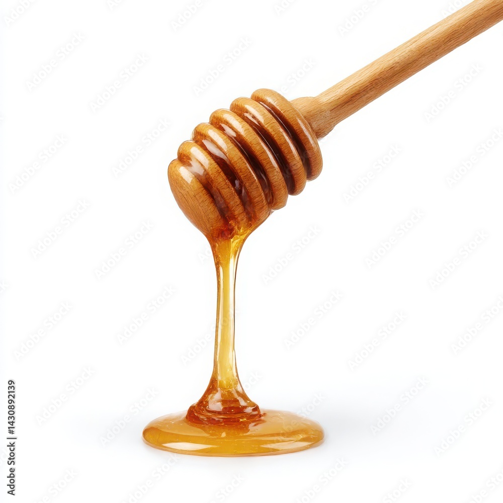 Honey dripping from dipper isolated on white background Honey dripping from dipper isolated on white background
