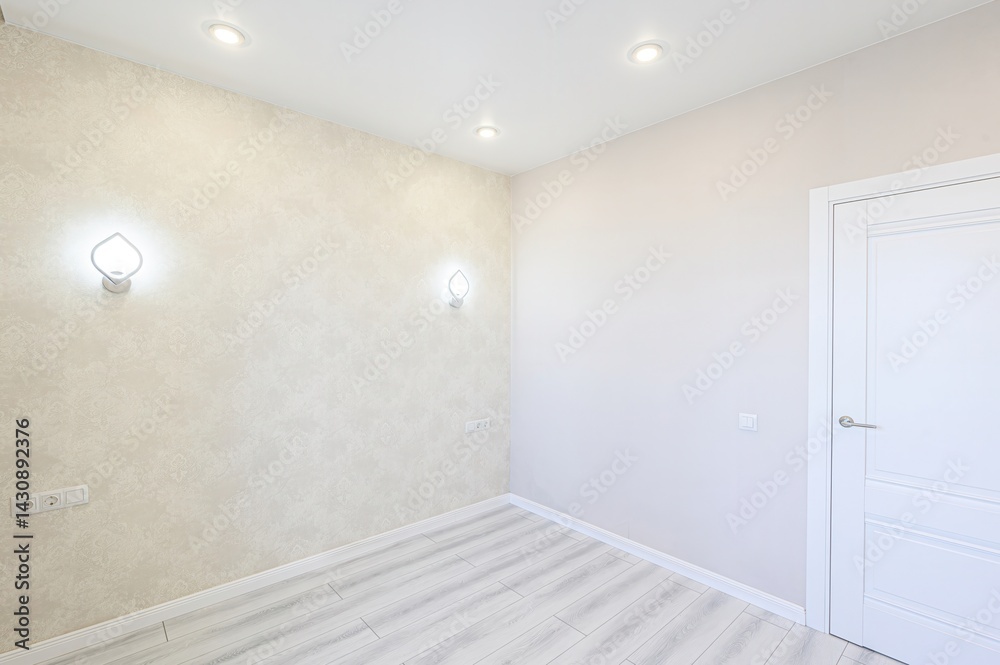Fototapeta premium standard room interior apartment. view kind of decor home decoration in hostel house for sale. empty room renovated