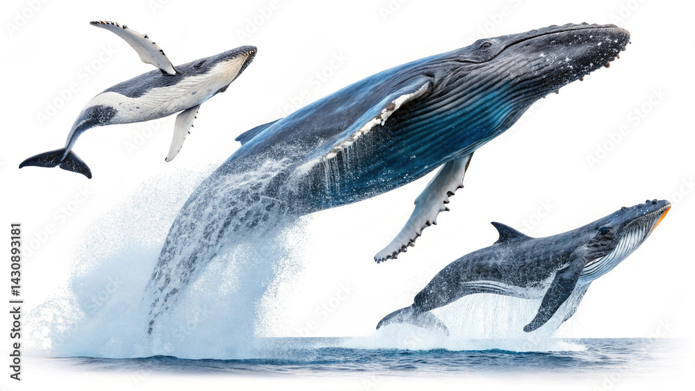 Fototapeta premium Shark Silhouettes with White Background