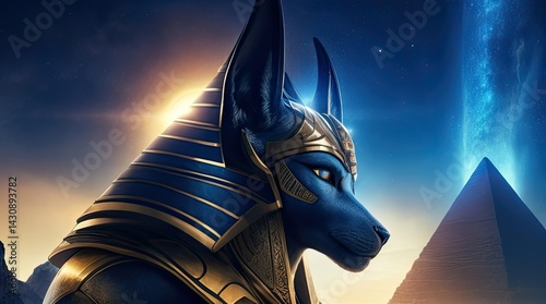  Portrait Anubis god. great pyramid, night