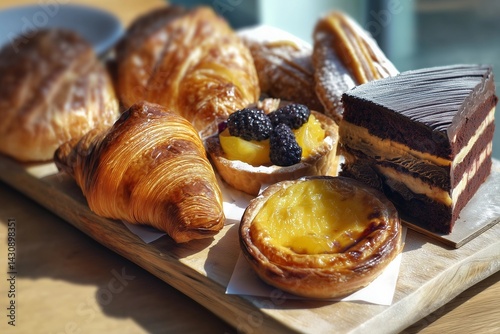 Indulgent moments captured: detailed, tempting close-ups of artisanal desserts and viennoiseries. Ideal for lifestyle, celebration, or comfort food visuals. Visual focus on pastries.
