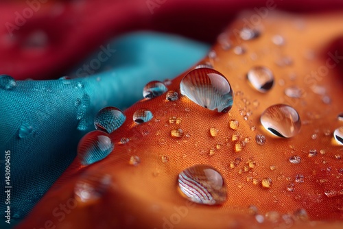 Obraz na płótnie Water droplets resting on waterproof breathable technical fabric w salonie
