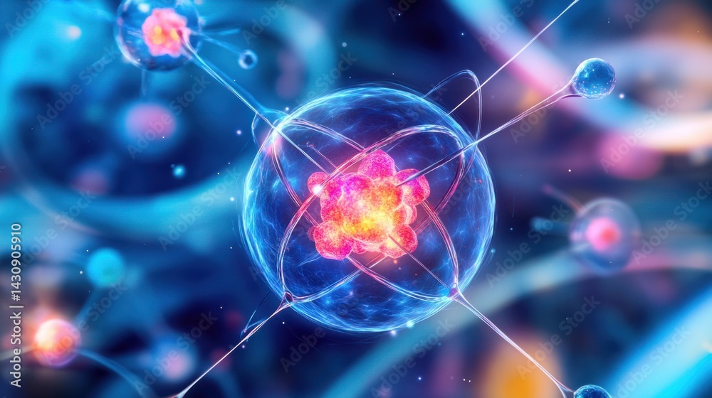 Obraz premium Colorful Atomic Structure with Electrons and Energy Particles