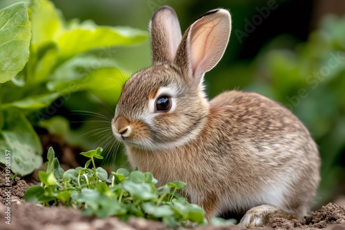Obraz na płótnie Cute baby rabbit exploring green vegetation in nature w salonie