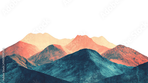 Beautiful mountain scenery collage art in autumn, isolated on transparent background. PNG