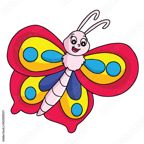 Cute cartoon hand drawn vector smiley butterfly clipart.