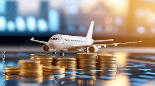 Airplane Model Resting on Stacks of Gold Coins