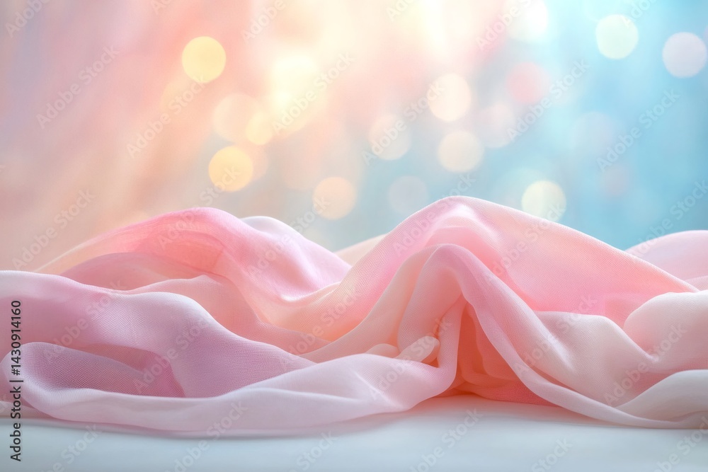 Pink silk fabric flowing on defocused lights background