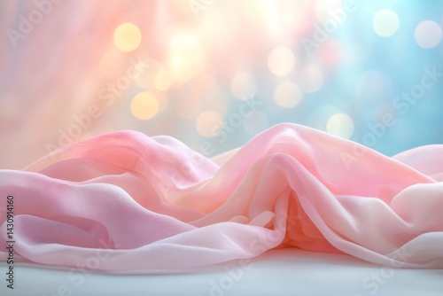 Obraz na płótnie Pink silk fabric flowing on defocused lights background w salonie