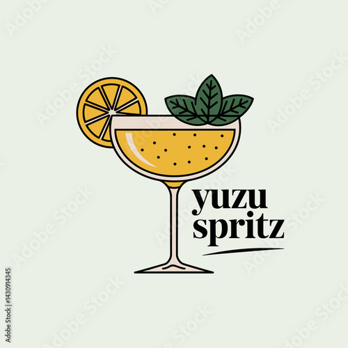 Yuzu Spritz Cocktail with Citrus and Mint Garnish