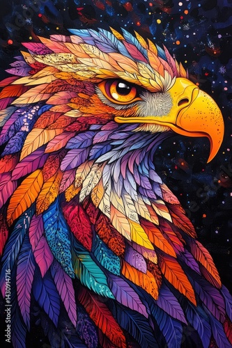 Obraz na płótnie Majestic eagle showing colorful feathers in the starry night w salonie