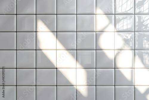 Obraz na płótnie Sunlight creating shadows on white square tiles wall w salonie