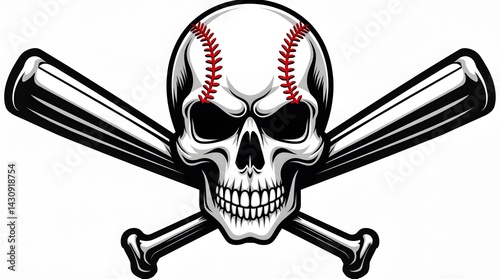 Baseball skull with crossed bats. Sport design element. Best for team logos, apparel, posters.