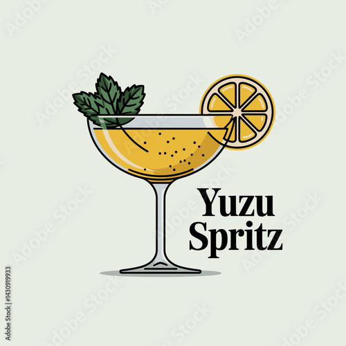 Yuzu Spritz Cocktail with Citrus and Mint Garnish